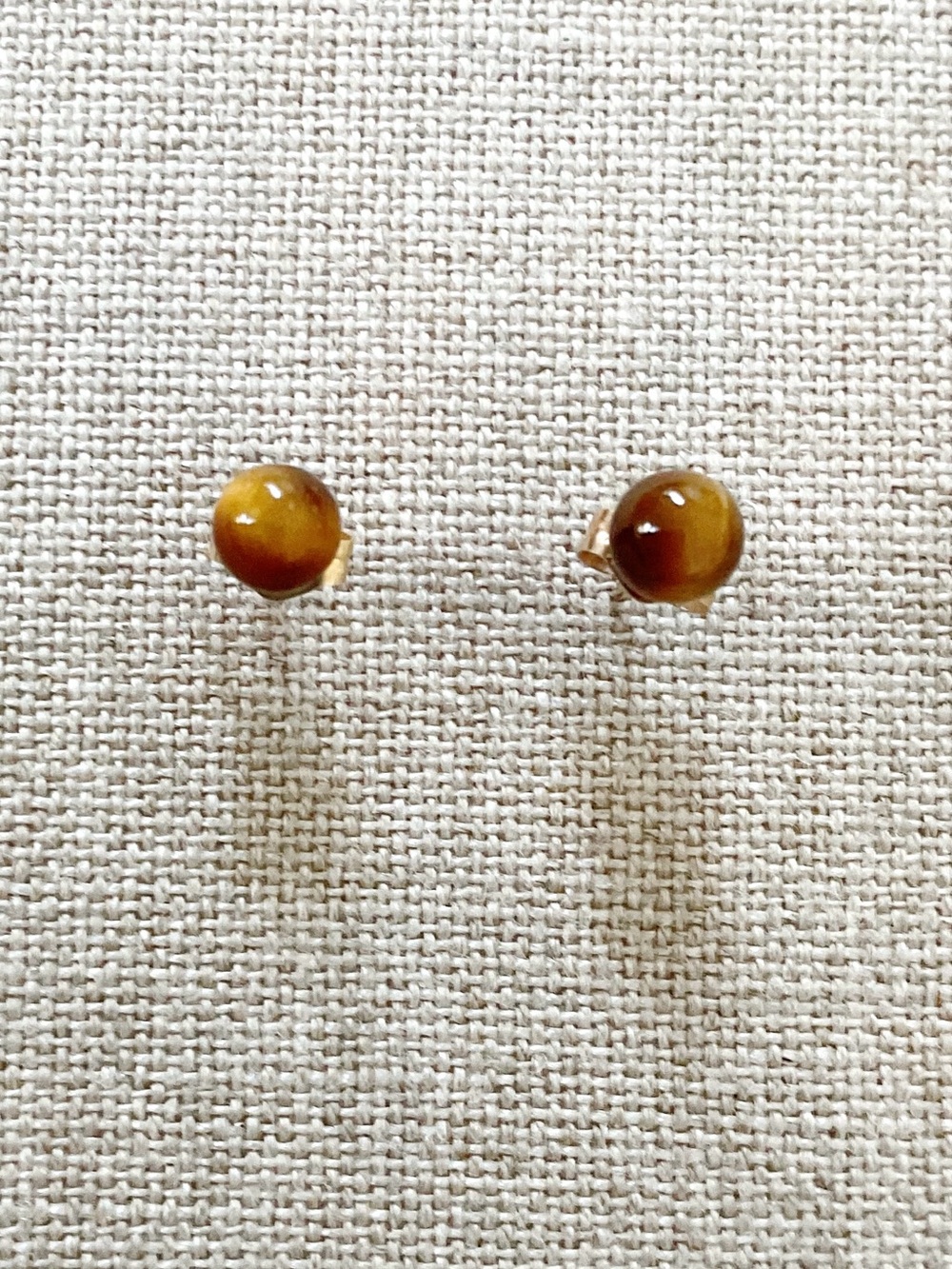 Vintage 14K Gold Petite Tiger Eye Stud Earrings 4mm Round Estate